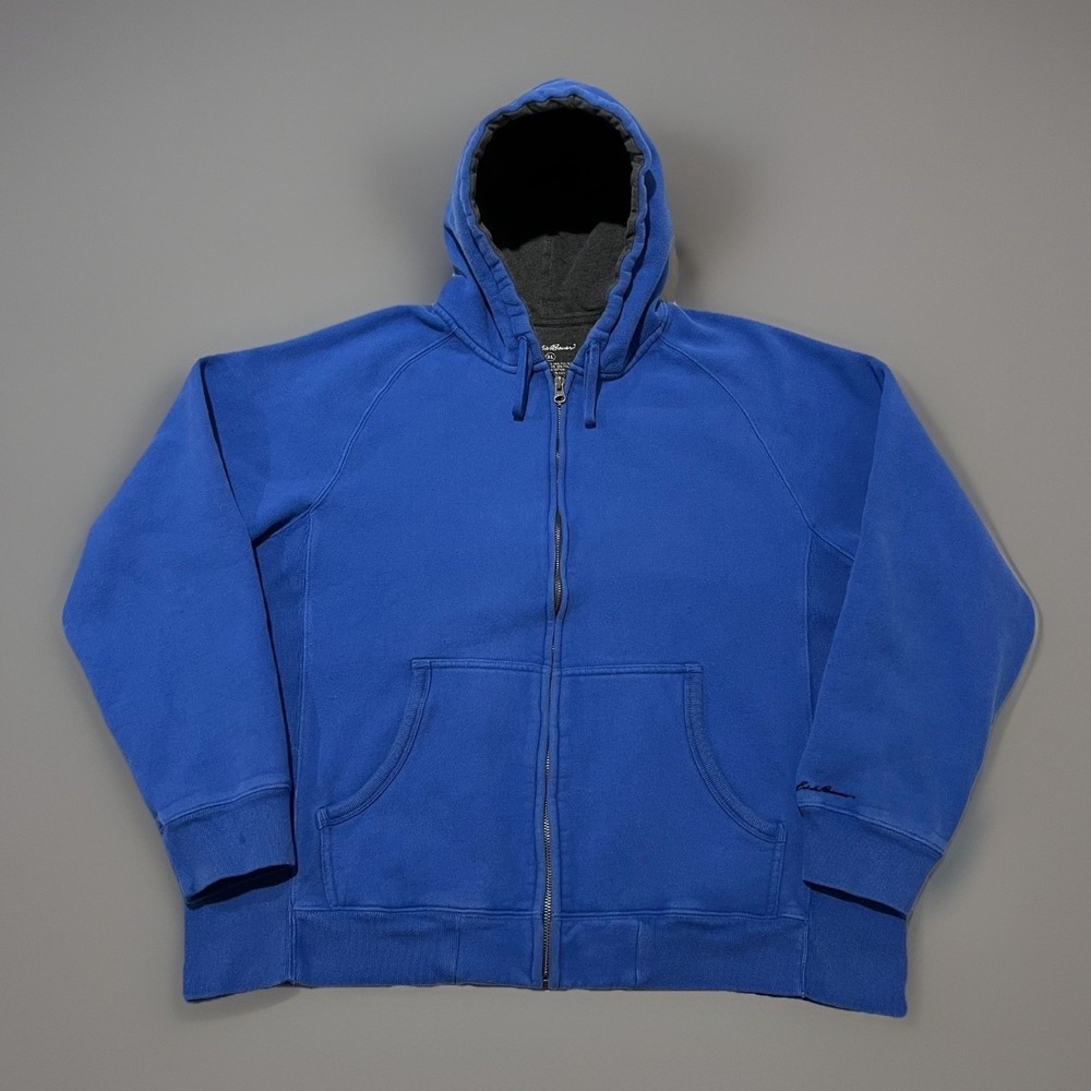 Eddie Bauer Mens Royal Blue Full Zip Hoodie Sweatshirt XL Heavy Hiking Skater